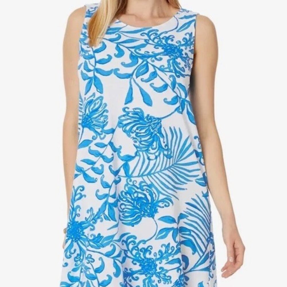 Lilly Pulitzer Eliza Dress XL Blue White Glisten in the Sun Excellent Condition